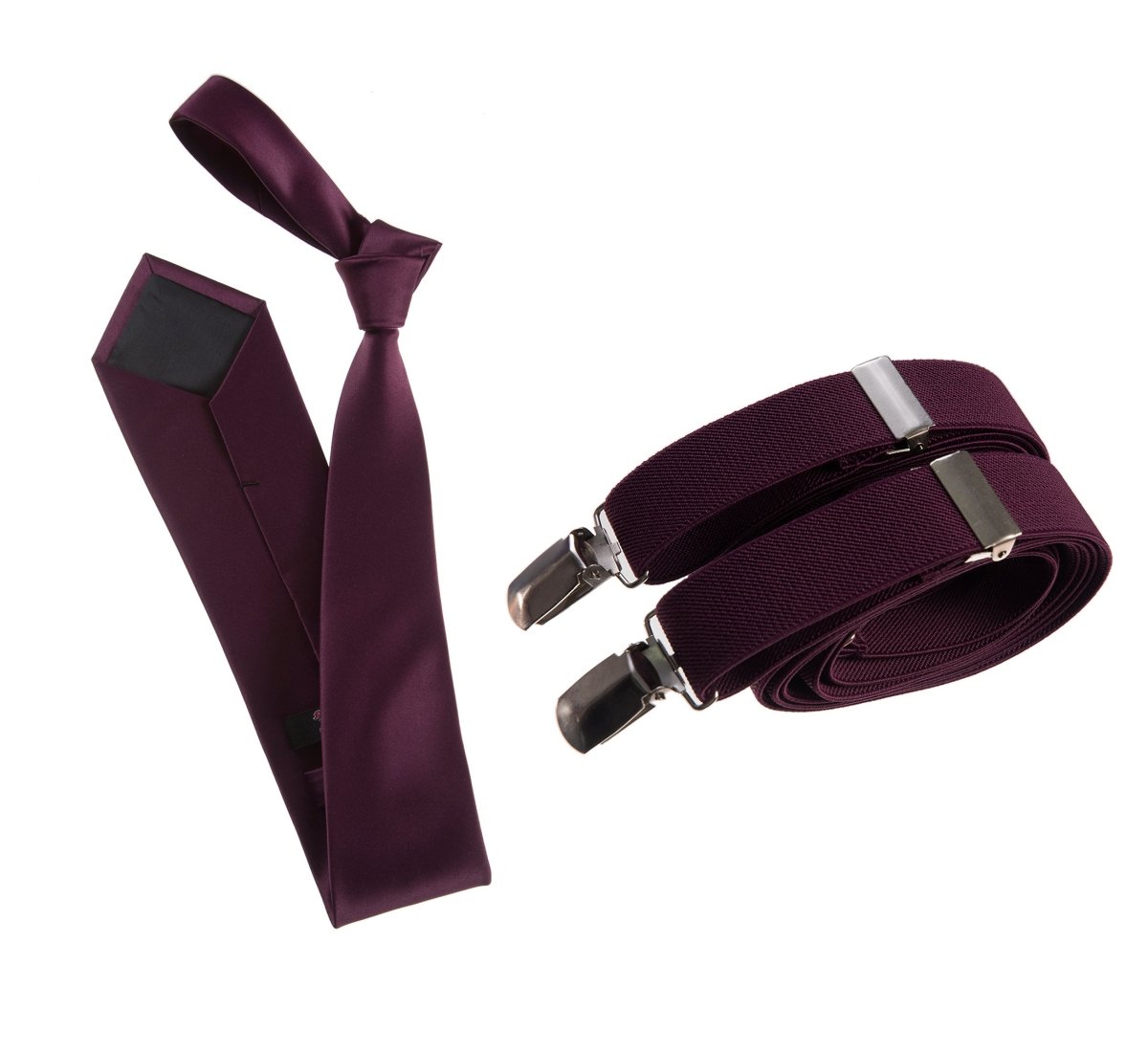 Self - Tie Satin Necktie with Matching Elastic Suspender - X Back Design - Tuxgear