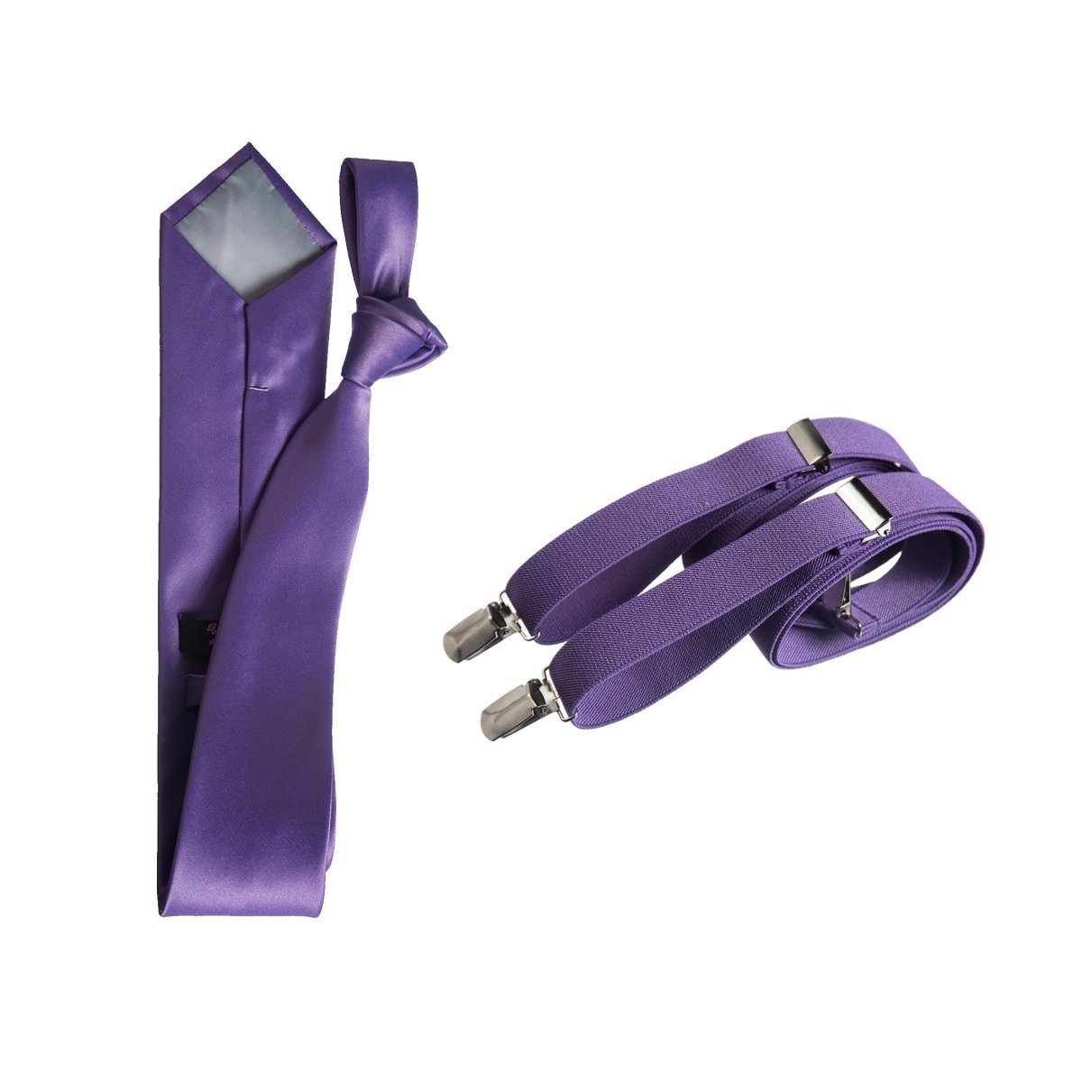 Self - Tie Satin Necktie with Matching Elastic Suspender - X Back Design - Tuxgear