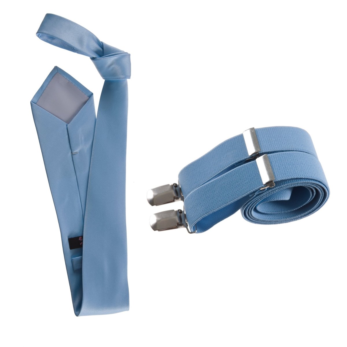 Self - Tie Satin Necktie with Matching Elastic Suspender - X Back Design - Tuxgear